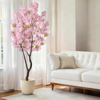 Artificial Pink Cherry Blossom Tree 6.5ft(78in) Faux Japanese Sakura Indoor Decor Handmade Natural Fake Cherry Flowers Tree for Home Realistic Pink Plant in Pot for Living Room,Office,Outdoor Decor