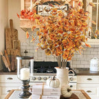 6pcs Artificial Fall Eucalyptus Leaves Stems 30" Faux Fall Leaf Fall Branches Autumn Decorations for Home Fall Floral Arrangements Farmhouse Table Centerpiece Decor, Yellow