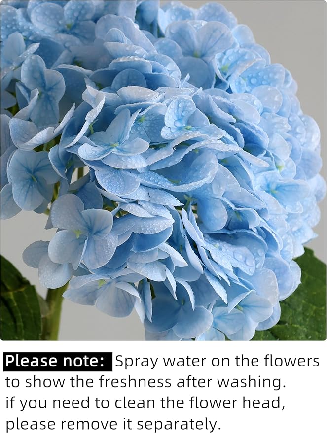 4pcs 21" Faux Blue Hydrangeas Artificial Flowers, Real Touch Silk Hydrangea Flowers with Stems for Bridal Wedding Bouquet Party Home Decor