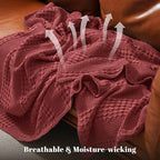 PHF 100% Cotton Waffle Weave Blanket Twin Size for Bed, Soft Lightweight & Breathable, All-Season Comfort, Luxury Aesthetic Woven Bedding for Home Decor, 66"x90", Wine Red