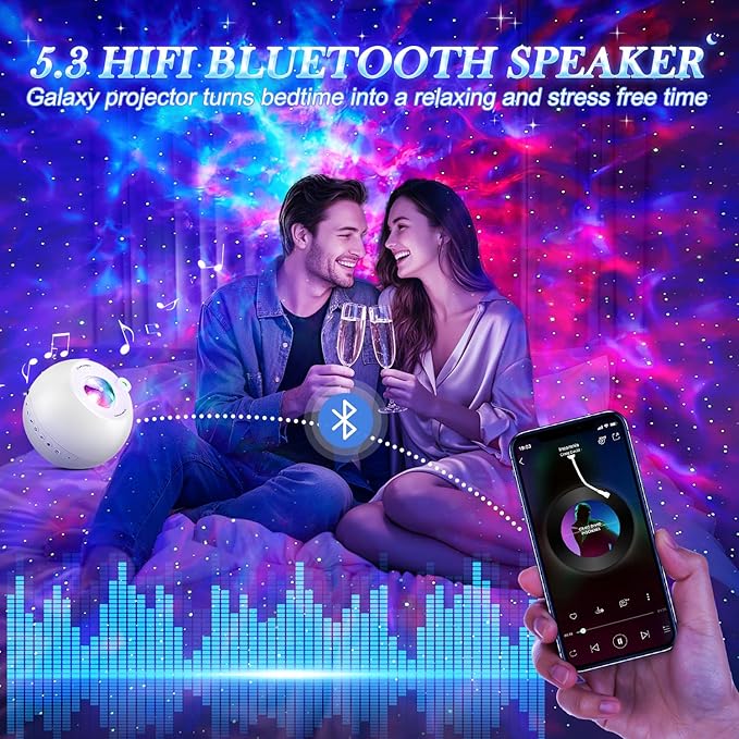 Star Projector, 15 Sounds & 15 Colors & Bluetooth Speaker, Galaxy Light Projector for Bedroom, Star Lights for Ceiling Projector, Kids Night Light
