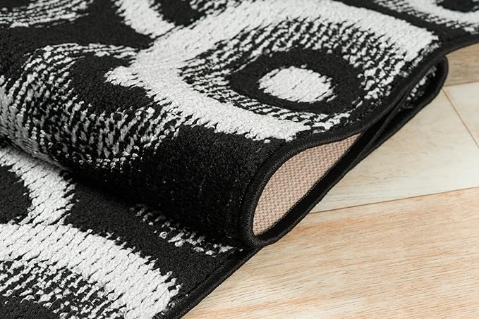 Custom Length Cut to Size Modern Farmhouse Carpet Runner Rug for Hallways, Non Slip Rubber Backed, 31 inch Wide X Customized Length, Geo Black, 31 inch X 7 feet