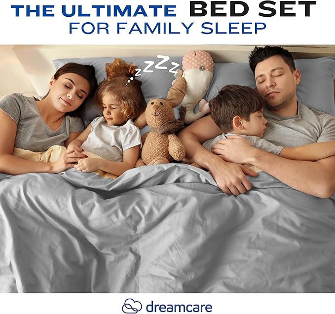DREAMCARE Queen Size Sheets - Cooling Bed Sheets - 4pcs Set - up to 15" Deep Pocket Queen Sheet Set - Sheets Queen Size Bed - Soft & Long Lasting 100% Fine Brushed Polyester with Side Pocket - LGray