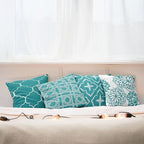 Ambesonne Vintage Throw Pillow Cushion Case Pack of 4, Monochrome Design Grid Trellis Quatrefoil Mesh and Dahlia Flowers Modern Print, Modern Accent Double-Sided Digital Printing, 20", Teal and White