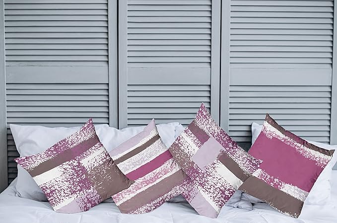 Ambesonne Grunge Throw Pillow Cushion Case Pack of 4, Abstract Design Simplistic Minimal Stripes Brushstrokes Contemporary, Modern Accent Double-Sided Digital Printing, 18", Grey Pink and Dark Mauve
