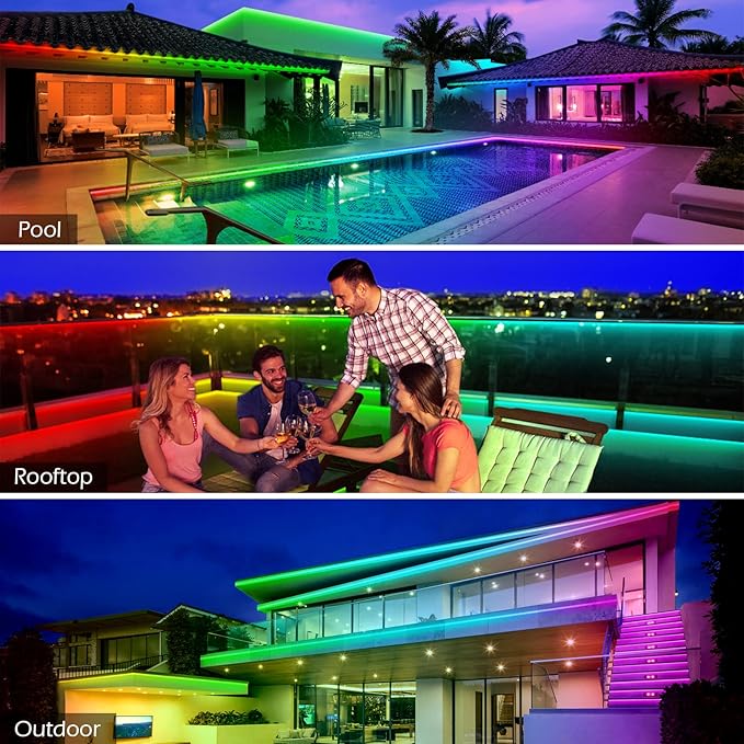 300ft Outdoor LED Strip Lights Waterproof,IP68 Outside Led Light Strips Waterproof with Bluetooth App Remote Control,Music Sync RGB Exterior Led Rope Lights,for Balcony,Deck,Roof,Garden,Pool (300FT)