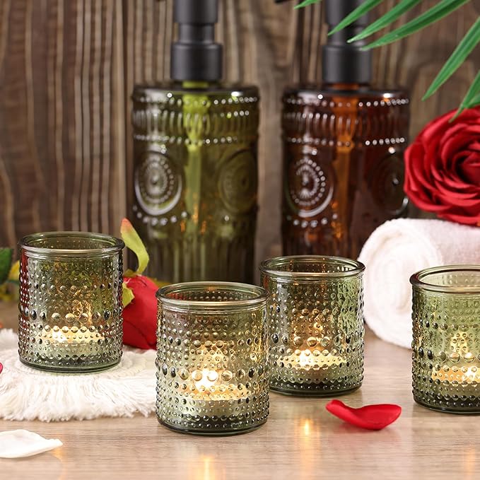 40Pcs Glass Votive Candle Holders, Green Tea Light Candle Holder Vintage Tealight Candle Holder Bulk for Wedding Christmas Party Table Decor (Green)