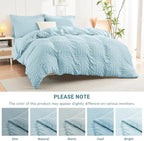 HYMOKEGE Lake Blue Twin Comforter Set Seersucker 5 Pieces, All Season Luxury Bed in a Bag for Bedroom, Bedding Set with Comforters, Sheets, Pillowcase & Shams