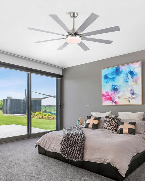 62 Inch Ceiling Fans with Lights,Large Modern Ceiling fan with Remote and 8 Wooden Blades,Dimmable,6 Speeds,Noiseless Reversible Indoor&Outdoor Fan for Bedroom,Patio,Living Room