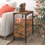 HOOBRO End Table, Narrow Chairside Table with Drawer and Open Storage Shelf, Nightstand for Small Spaces, Stable and Sturdy Construction, Wood Look Accent Furniture, Rustic Brown and Black BF548BZ01G2
