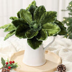 8 Pcs Large Christmas Flower Magnolia Flowers Christmas Tree Decoration Artificial Poinsettia Stems Velvet Xmas Ornaments for Xmas Tree Table Decor (Forest Green,12 Inch)