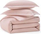 Bedsure Cotton Duvet Cover Queen - 100% Cotton Waffle Weave Pink Duvet Cover Queen Size, GentleSoft™ and Breathable Bedding Set for All Season, 3 Pieces, 90"x90"
