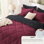 Bedsure Full Size Comforter Set - 7 Pieces Reversible Burgundy and Black Bedding, Full Size Bed Set for All Seasons, Bed in a Bag with Down Alternative Comforter, Sheets, Pillowcases & Shams