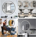 32 Inch Round Led Mirror, Bathroom Mirror with Lights, Black Metal Framed Frontlit Circle Mirrors for Wall with Anti-Fog, Memory Function, 3 Color Temperature, Dimmable Makeup Mirror