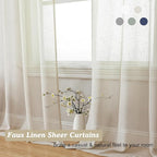 Aiyufeng Kirei Farmhouse Sheer Curtains Flax Textured for Living Room, Semi Sheer Vertical Drapes Privacy with Light Filter for Home Office/Farm House, W40 x L84, Linen, 1 Pair