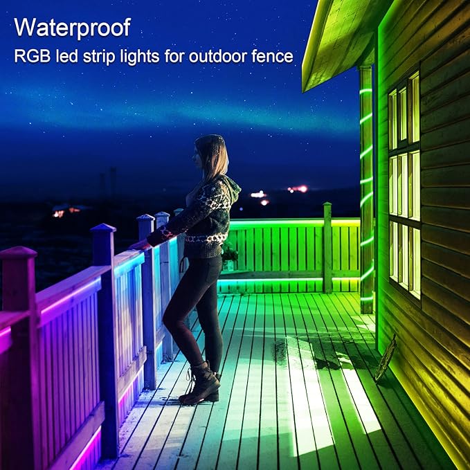 300ft Outdoor LED Strip Lights Waterproof,IP68 Outside Led Light Strips Waterproof with Bluetooth App Remote Control,Music Sync RGB Exterior Led Rope Lights,for Balcony,Deck,Roof,Garden,Pool (300FT)