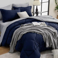 HEVUMYI King Comforter Set - 7-Piece All Season Bed in a Bag King, Ultra Soft Bedding Set with Comforter, Flat Sheet, Fitted Sheet, Pillowcases, Pillow Shams, Navy Blue & Light Grey