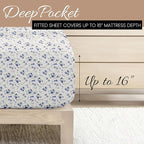 Linen Market 4 Piece Queen Sheet Set - Breathable, Double-Brushed Patterned Cooling Sheets – Oeko-TEX Certified Ultra Soft & Wrinkle-Free 16" Deep-Pocket Queen Sheets - Easy Care Blossoms Light Blue