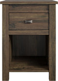 Ameriwood Home Farmington Country Style Nightstand with Barn Door Design, Concealed Drawer and Open Cubby, Textured Weathered Medium Brown Finish
