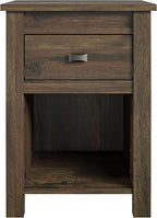 Ameriwood Home Farmington Country Style Nightstand with Barn Door Design, Concealed Drawer and Open Cubby, Textured Weathered Medium Brown Finish