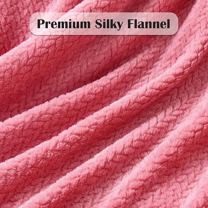 NEWCOSPLAY Super Soft King Blanket Coral Pink Premium Silky Flannel Fleece Leaves Pattern Lightweight Bed Blanket All Season Use (Coral Pink, King(90"x110"))