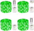4 Pack 100 LED Fairy Lights Battery Operated with Remote, 33FT Waterproof Twinkle Lights with Timer & 8 Modes, Fairy String Lights Outdoor Indoor for Bedroom St Patrick's Day Decor (Green)