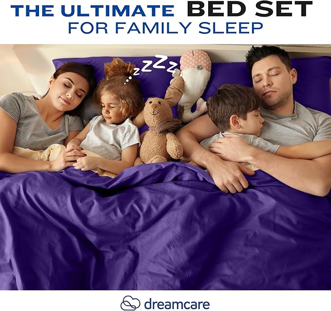 DREAMCARE King Size Sheets Set – 4 pcs Cooling Sheets – up to 21” Deep Pocket King Sheet Set – Hotel Luxury Sheets & Pillowcases – Superior Softness 100% Fine Microfiber with Side Pocket – Purple