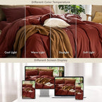 MooMee Bedding Duvet Cover Set 100% Washed Cotton Linen Like Textured Breathable Durable Soft Comfy (Solid Fired Brick Red, Cal King 104"x98")