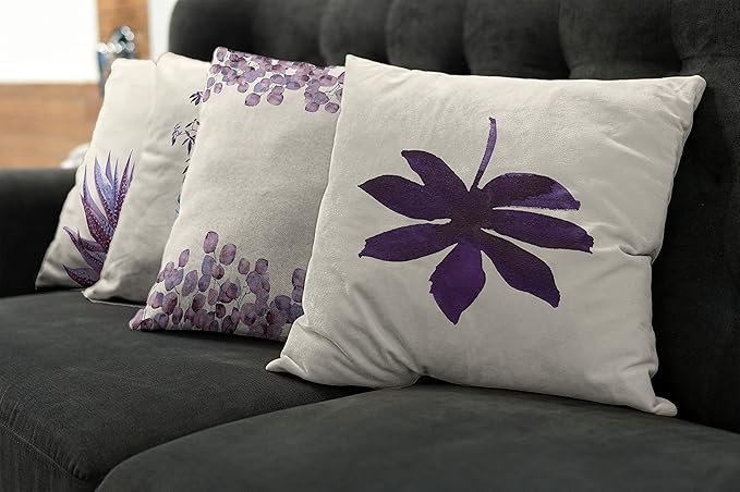 Ambesonne Botanical Throw Pillow Cushion Case Pack of 4, Minimalist Watercolor Painting Leaves Agave Branches Plant in a Pot, Modern Accent Double-Sided Digital Printing, 16", Quartz and Lavender