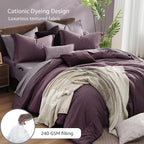 Monbix California King Comforter Set - 7 Pieces Cationic Dyeing Italian Plum Bed in a Bag Cal King Bed Sets with Comforter, Sheets, Pillowcases & Shams, Reversible Bedding Comforters Sets (108 * 92)