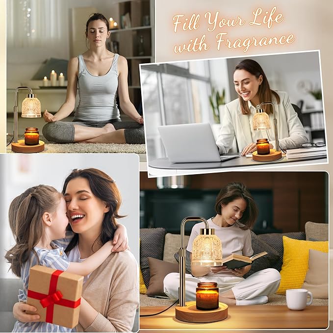AIFEI Candle Warmer Lamp with Timer, Dimmable Adjustable Height Candle Lamp, Birthday Gifts for Women Mom Sister Friends, House Warming Gifts New Home Decor, Candle Lamp Warmer with 2 Bulbs - Gold