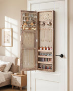 Nicetree Mirror Jewelry Cabinet, Jewelry Armoire with Full Length Mirror,Mirror with Jewelry Storage Wall/Door Mounted, Lockable Jewelry Armoire Organizer,Toasted Oak
