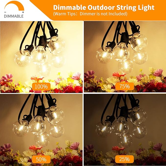 Svater Outdoor String Lights 200 FT, Patio Lights with 104 Shatterproof LED Bulbs, Commercial Grade Waterproof Plastic Hanging Light for Bistro Backyard Cafe Market, Warm White 2700K (2 X 100 FT)