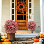 2 Pack 23” Artificial Topiary Bushes for Outdoors Fall Decorations with 7.8” Spike, Red Boxwood Ball Fake Shrubs UV Resistant Faux Plants for Indoor Outdoor Garden Entryway Front Porch Decor