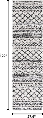 SAFAVIEH Arizona Shag Collection Runner Rug - 2'3" x 10', Ivory & Black, Moroccan Design, Non-Shedding & Easy Care, 1.6-inch Thick Ideal for High Traffic Areas in Living Room, Bedroom (ASG741Z)