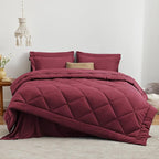 Love's cabin Queen Comforter Set Burgundy, 7 Pieces Queen Bed in a Bag, All Season Bedding Sets with 1 Comforter, 1 Flat Sheet, 1 Fitted Sheet, 2 Pillowcase and 2 Pillow Sham