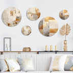 DesignQ Traditional Metal Wall Art Decor Set - Beige Metal Wall Art For Living Room - Serene Art Of Modern Scandinavian In Minimalism Set Of 5 round metal - 80" wide x 36" high - 5 metal wall Panels