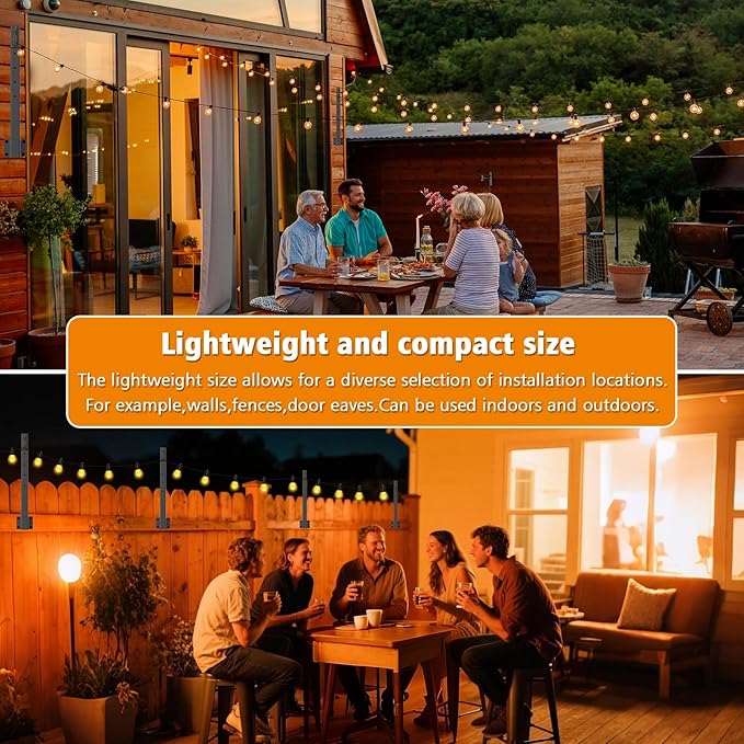 4 Pack 2.8Ft Suspension Outdoor String Light Poles for Outside String Lights Hanging,with Clip and Holder,Light Post Mounting Stand for Patio Fence Wall Garden Backyard Deck