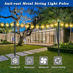 4 Pack 10Ft String Poles, Poles for Outside String Lights,Outdoor with Fork,Metal Poles Stand for Patio,Backyard,Deck