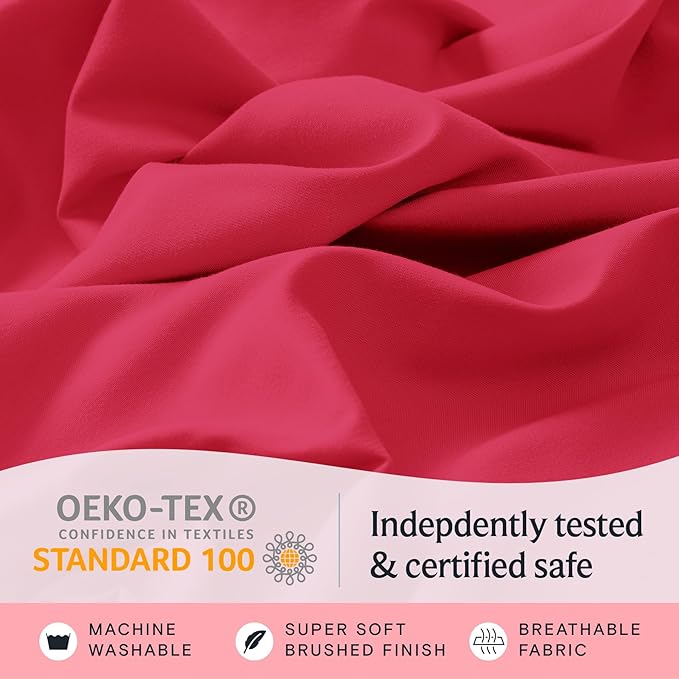 LuxClub 4 PC Sheet Set Bed Sheets Deep Pockets 16" Eco Friendly Wrinkle Free Cooling Machine Washable Hotel Bedding Silky Soft - Red King