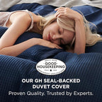 Bedsure Cotton Duvet Cover Set - 100% Cotton Waffle Weave Navy Duvet Cover Oversized King Size, GentleSoft™ and Breathable Bedding Set for All Season, 3 Pieces, 120"x98"