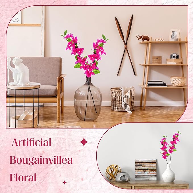 30 Pcs Artificial Faux Bougainvillea Fake Flower Silk Bougainvillea Branches UV Resistant Outdoor Indoor Decoration for Wedding Home Centerpieces Outside Decor (Rose Purple)