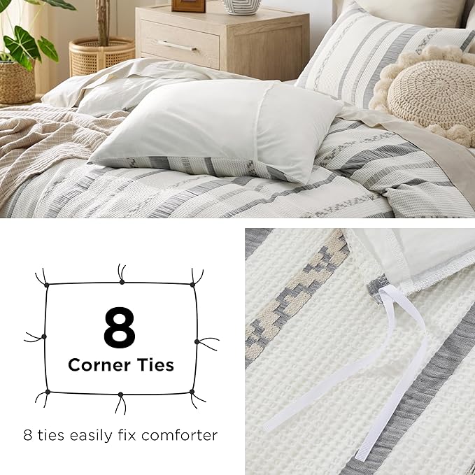 Bedsure Waffle Weave Duvet Cover King - 100% Cotton Boho Duvet Cover with 2 Pillowcases - Cream White Textured Comforter Cover with Zipper Closure (King, 104"x90")