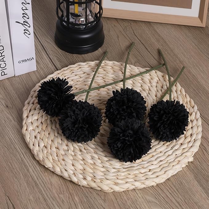 36 Pcs Black Artificial Chrysanthemums Flowers Ball Flower Silk Fake Mums Flowers for Halloween Ghothic Home Decor Indoor Floral Arrangement Table Centerpiece