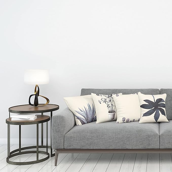 Ambesonne Botanical Throw Pillow Cushion Case Pack of 4, Minimalist Watercolor Painting Leaves Agave Branches Plant in a Pot, Modern Accent Double-Sided Digital Printing, 24", Purpleblue and Dimgray