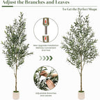Alupssuc 6FT Artificial Olive Trees, Faux Silk Plant with Lively Artificial Trunk and Lifelike Fruits, Indoor Fake Potted Tree with White Planter for Modern Home Office Living Room Decor