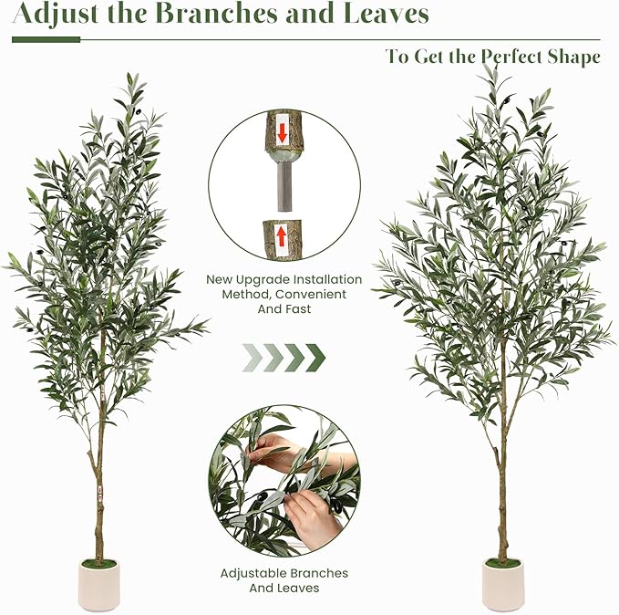 Alupssuc 6FT Artificial Olive Trees, Faux Silk Plant with Lively Artificial Trunk and Lifelike Fruits, Indoor Fake Potted Tree with White Planter for Modern Home Office Living Room Decor