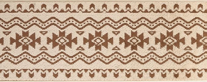 Custom Length Cut to Size Tribal Ethnic Southwestern Inspired Hallway Runner Rug, Non Slip Rubber Backed, 31 inch Wide X Customized Length, Aztec Beige, 31 inch X 18 feet