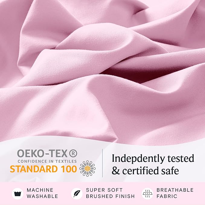 LuxClub 5 PC Sheet Set Bed Sheets Deep Pockets 16" Eco Friendly Wrinkle Free Cooling Machine Washable Hotel Bedding Silky Soft - Powder Pink Split King