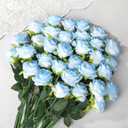 32 Pcs Ice Blue Artificial Roses Fake Flowers, Silk Flowers with Stems for DIY Wedding Bridal Shower Centerpieces Arrangements Tables Decorations